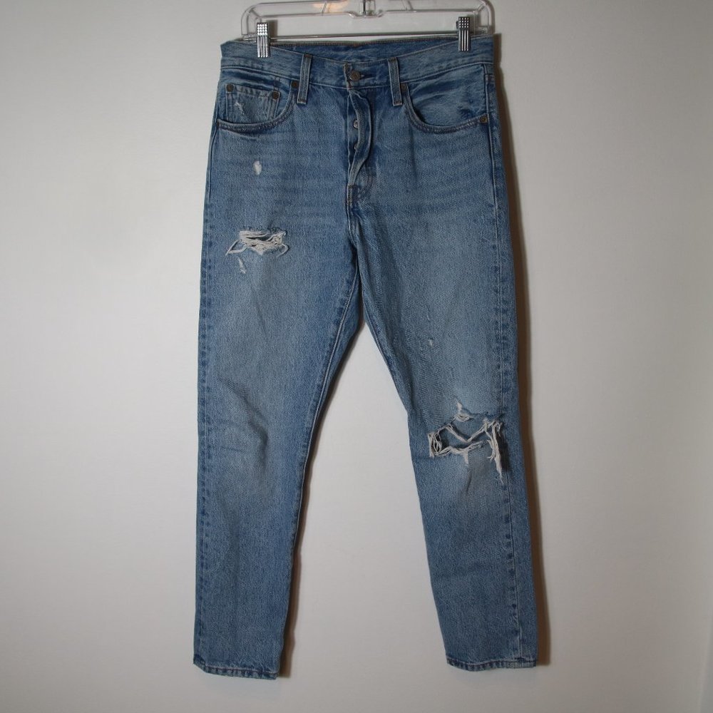 Levis 501 Jeans Size 27 Distressed Light Wash High Rise Straight Leg 100% Cotton